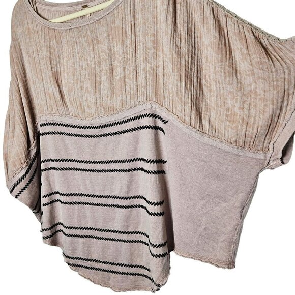 Free People Women's Right Back Dolman Boho Striped Knit Top Sz M Pink & Beige - Picture 2 of 12